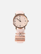 Haute Sauce Round Analog Watch With K Initial Watch Charm - Dusty Pink