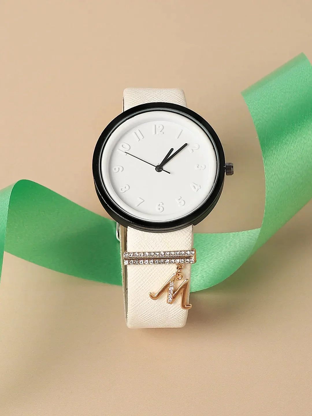 Haute Sauce Round Analog Watch With M Liberty Initial Watch Charm - White