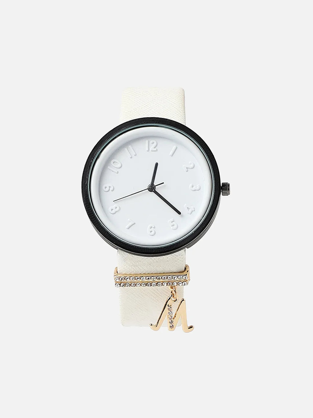 Haute Sauce Round Analog Watch With M Liberty Initial Watch Charm - White