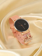 Haute Sauce Round Analog Watch With Crescent Moon Watch Charm - Rose Gold