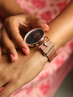 Haute Sauce Round Analog Watch With Crescent Moon Watch Charm - Rose Gold