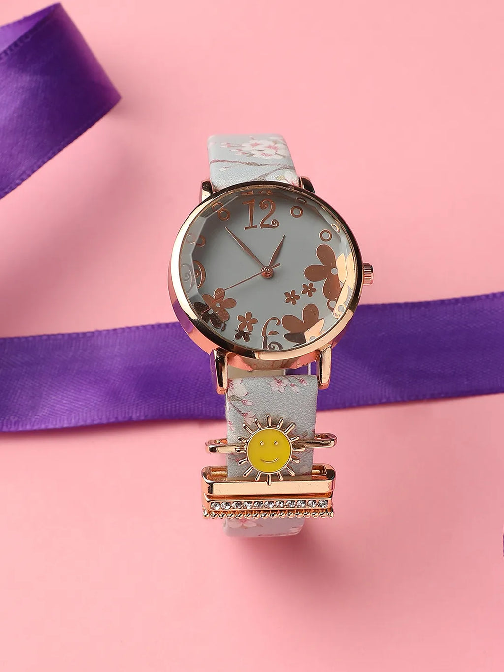 Haute Sauce Round Analog Watch With Sun Watch Charm - Grey