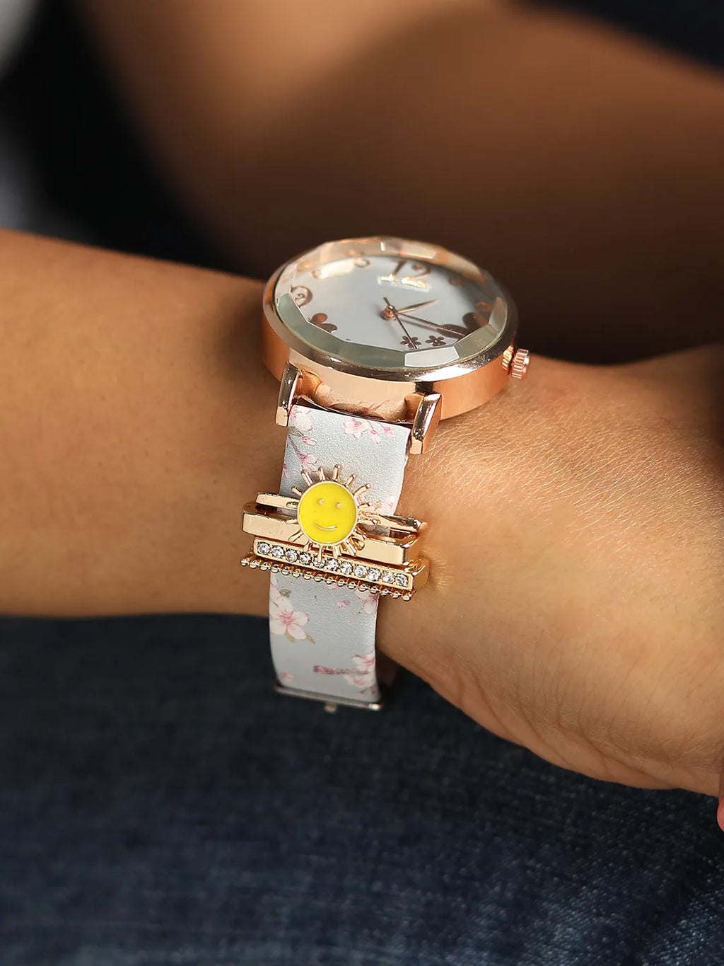 Haute Sauce Round Analog Watch With Sun Watch Charm - Grey