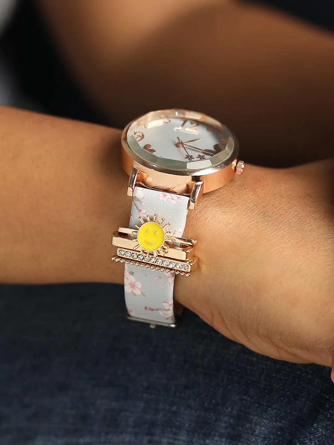 Haute Sauce Round Analog Watch With Sun Watch Charm - Grey