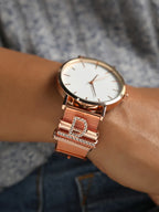 Haute Sauce Round Analog Watch With D Initial Watch Charm - Rose Gold