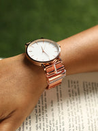 Haute Sauce Round Analog Watch With L Initial Watch Charm - Rose Gold