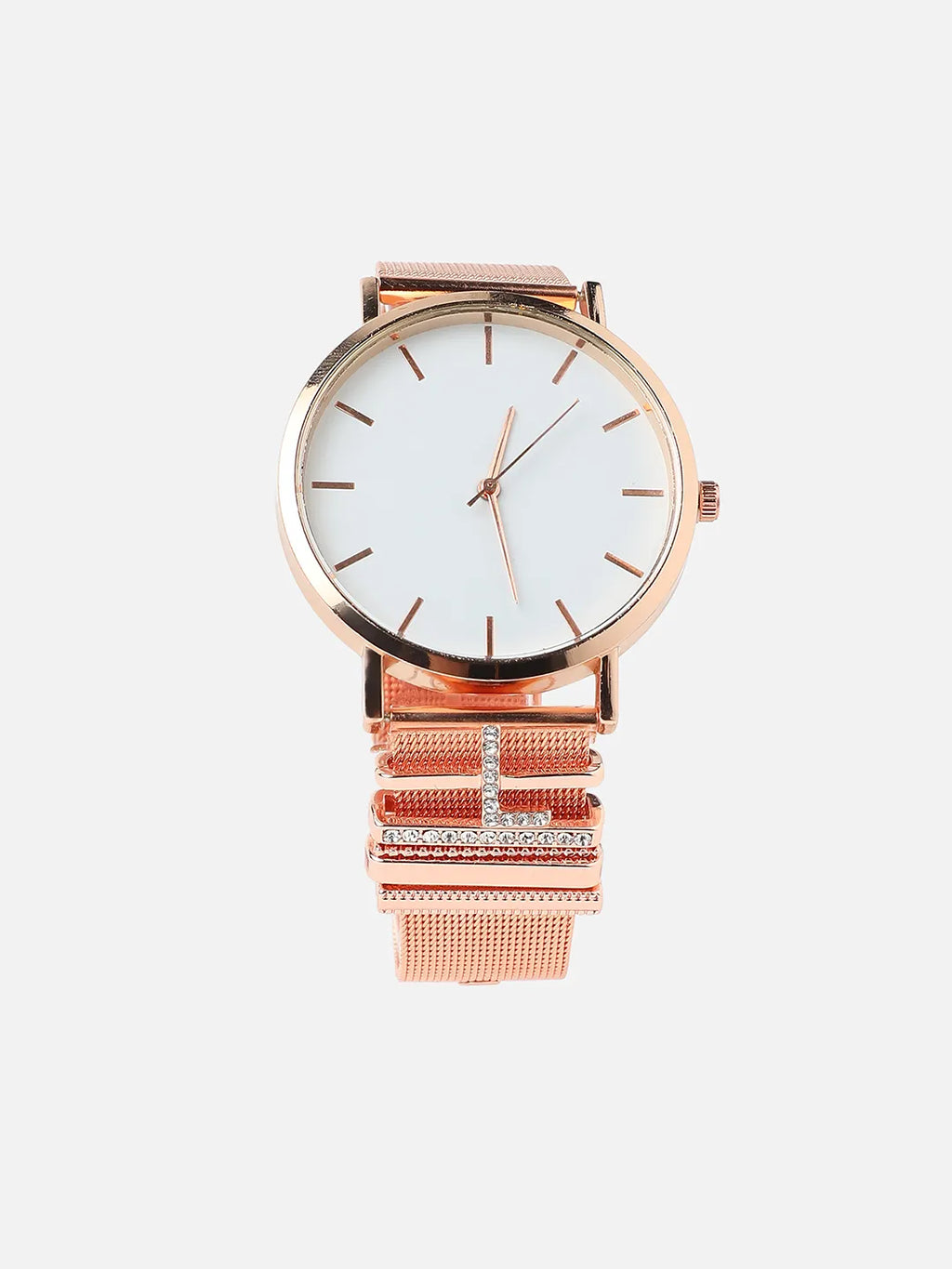 Haute Sauce Round Analog Watch With L Initial Watch Charm - Rose Gold