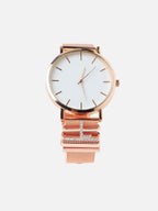 Haute Sauce Round Analog Watch With L Initial Watch Charm - Rose Gold