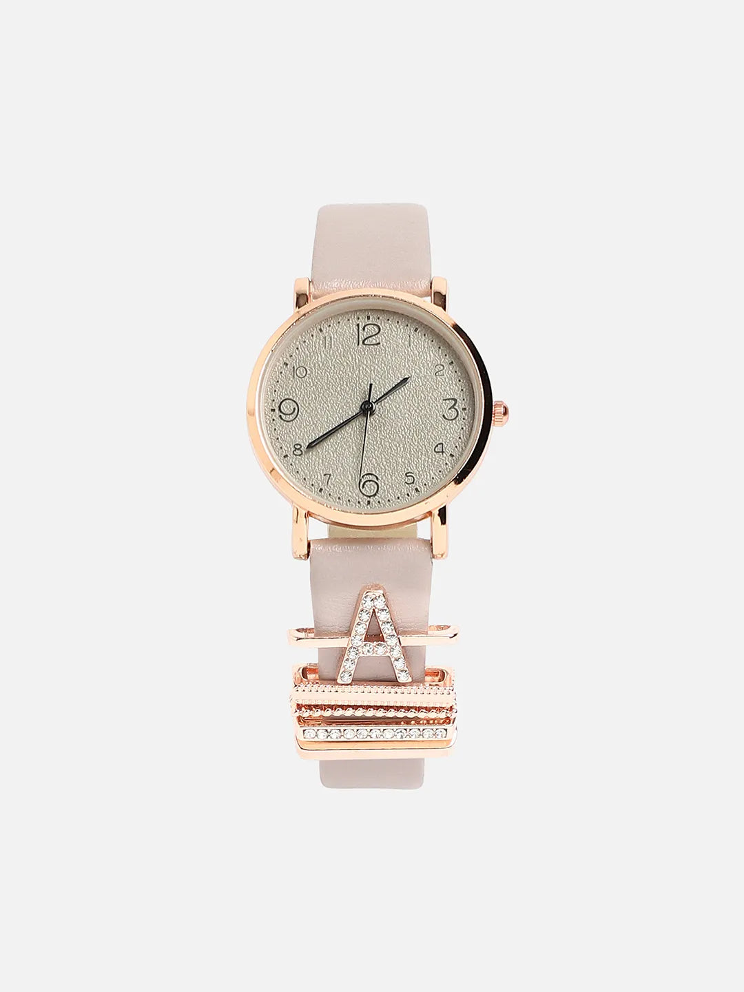 Round Analog Watch With A Initial Watch Charm - Grey