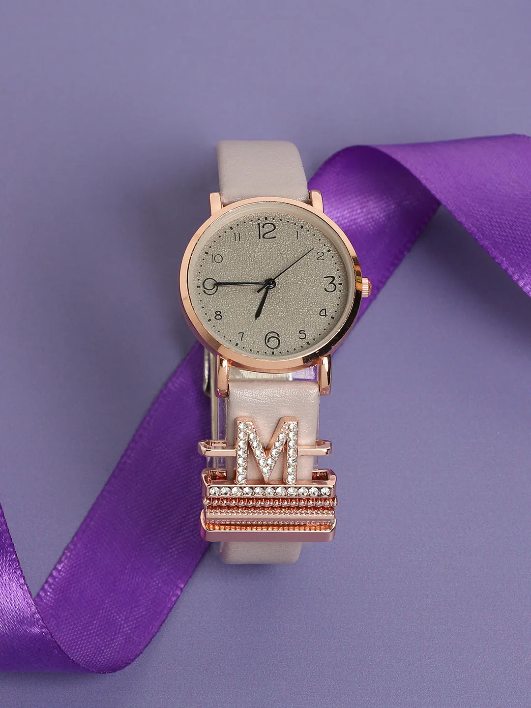 Haute Sauce Round Analog Watch With M Initial Watch Charm - Grey