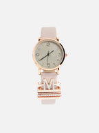 Haute Sauce Round Analog Watch With M Initial Watch Charm - Grey