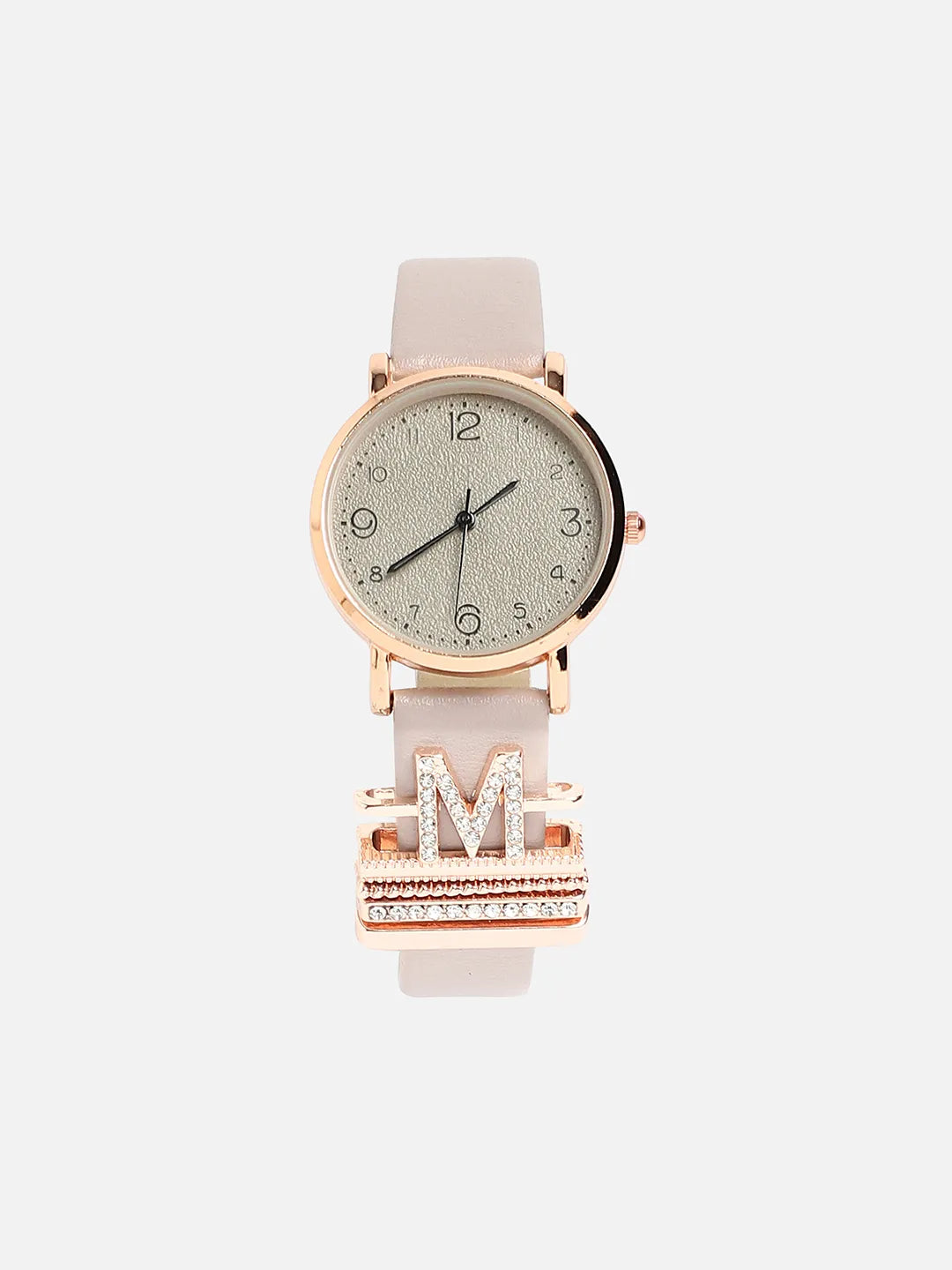 Haute Sauce Round Analog Watch With M Initial Watch Charm - Grey