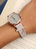Round Analog Watch With A Liberty Initial Watch Charm - Grey