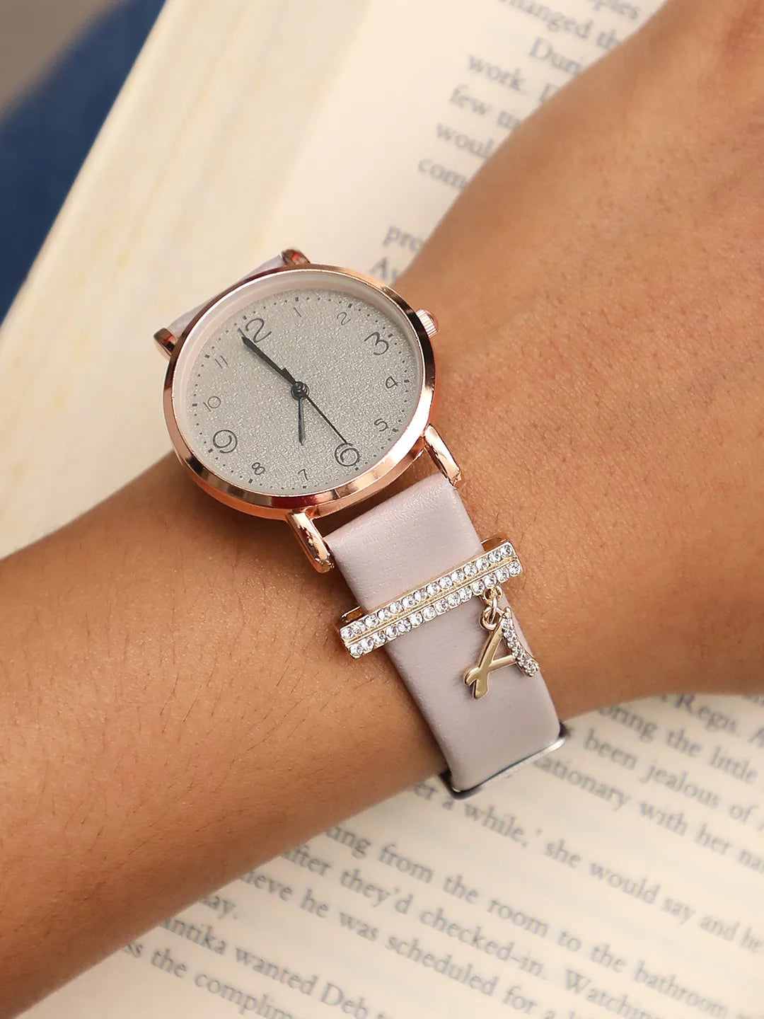 Round Analog Watch With A Liberty Initial Watch Charm - Grey