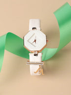 Haute Sauce Hectagon Analog Watch With M Liberty Initial Watch Charm - White