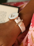 Haute Sauce Hectagon Analog Watch With M Liberty Initial Watch Charm - White