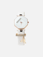 Haute Sauce Hectagon Analog Watch With M Liberty Initial Watch Charm - White