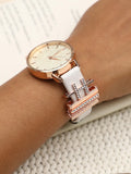 Round Analog Watch With H Initial Watch Charm - White