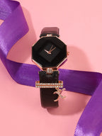 Hectagon Analog Watch With X Liberty Initial Watch Charm - Black