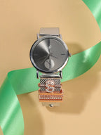 Haute Sauce Round Analog Watch With S Initial Watch Charm - Silver
