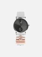 Haute Sauce Round Analog Watch With S Initial Watch Charm - Silver