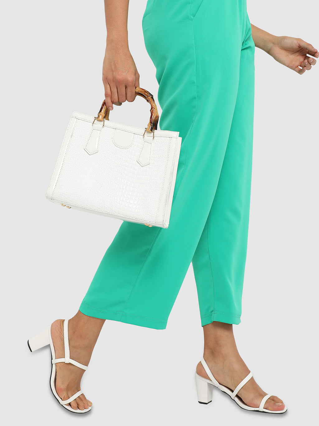 Bamboo Structured Handbag - White