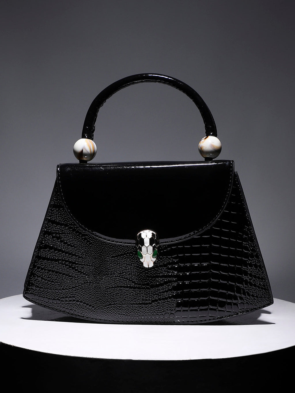 Snakehead Buckle Handbag - Black