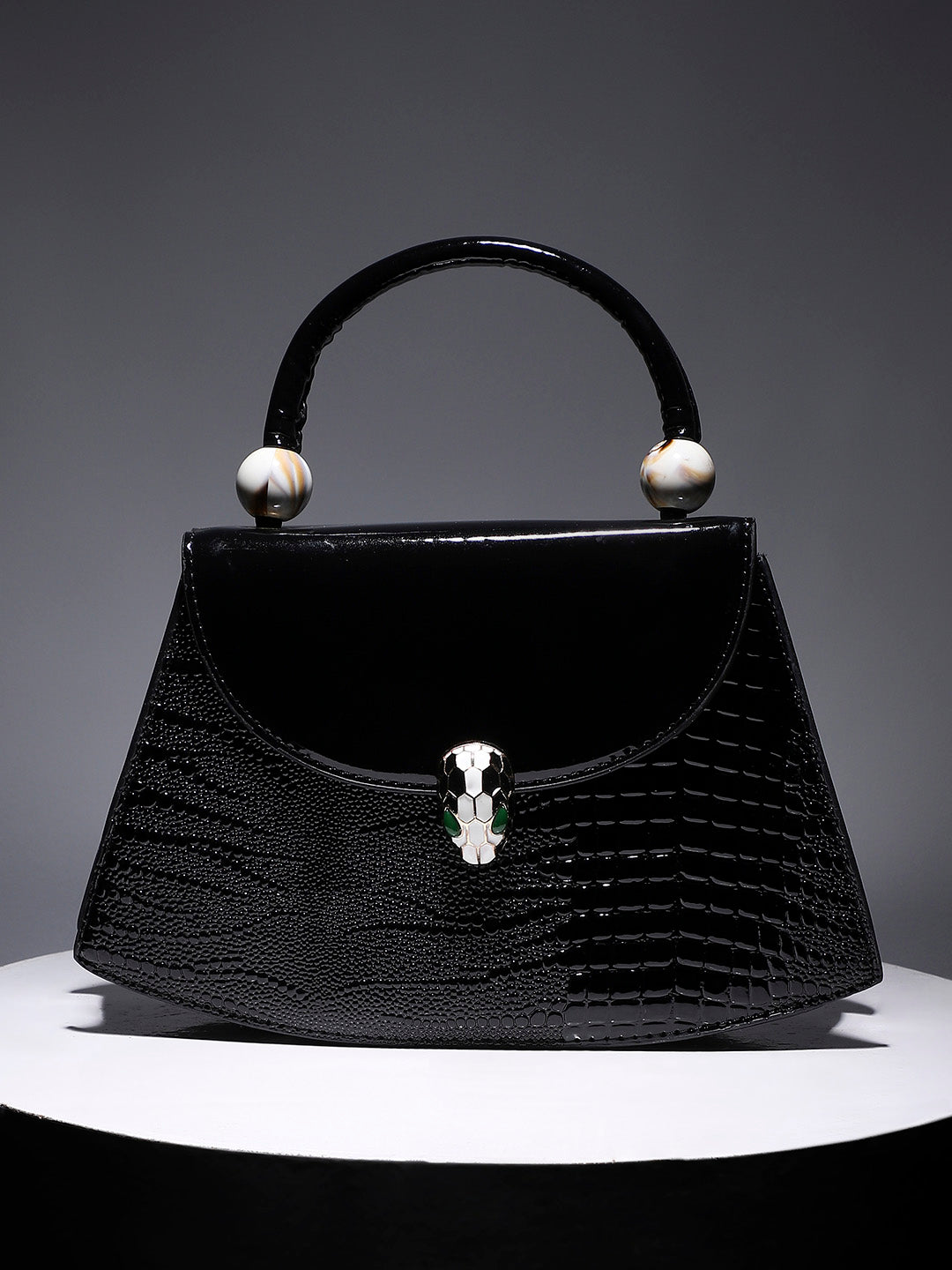 Snakehead Buckle Handbag - Black