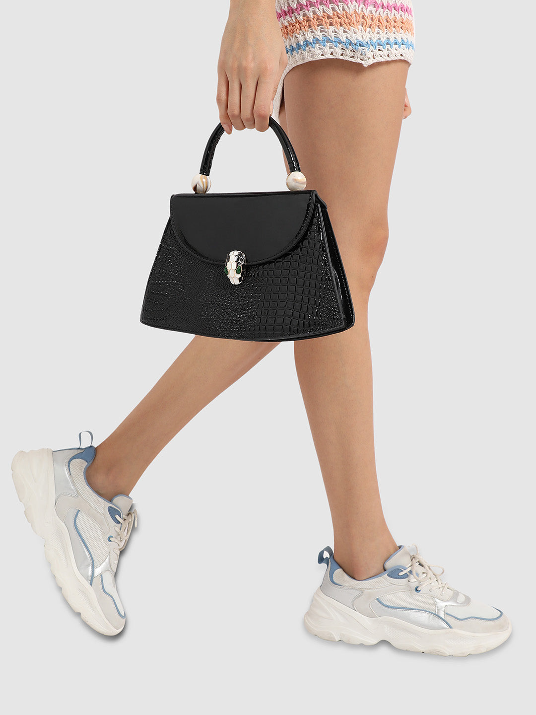 Snakehead Buckle Handbag - Black