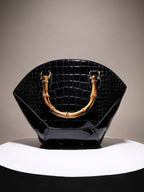 Bamboo Fan Handbag - Black