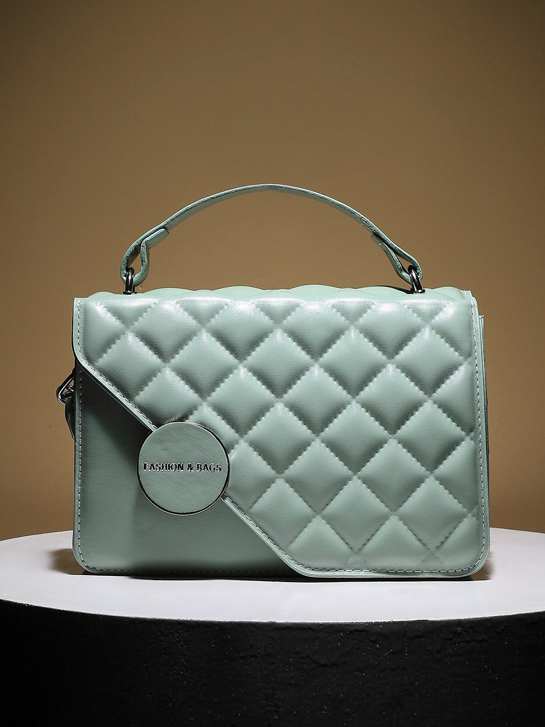 Quilted Flap Handbag - Mint Green