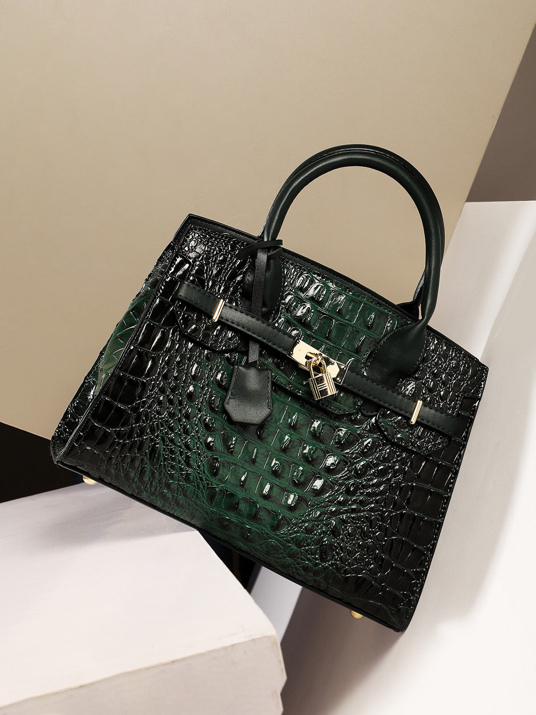 Lock Buckle Handbag - Forest Green