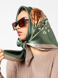Printed Charcoal Grey & Orange Head Scarf