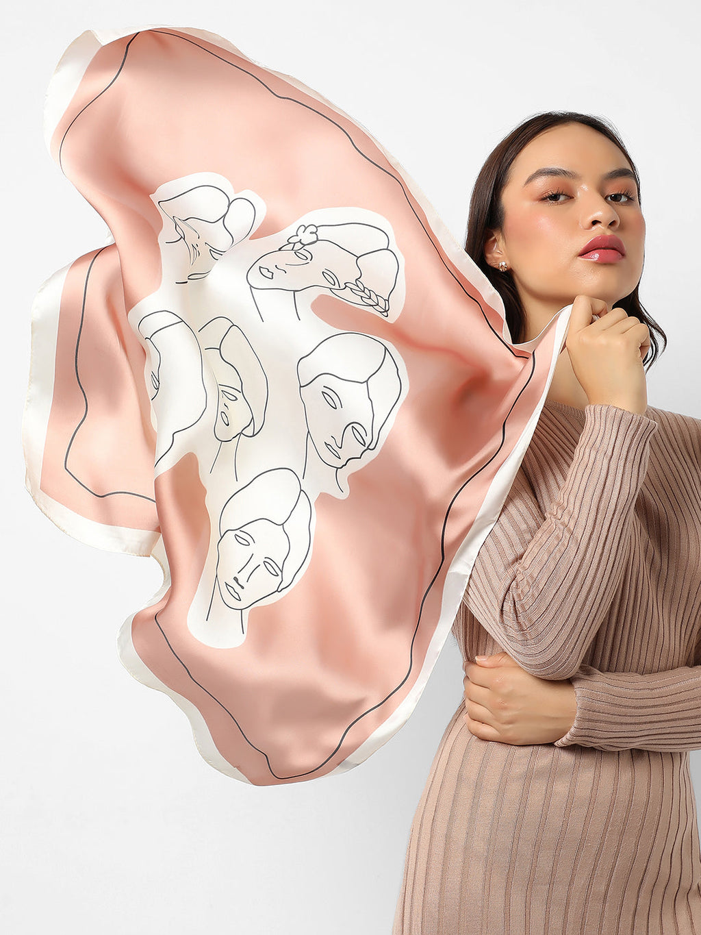 Printed Satin Light Brown Head Scarf