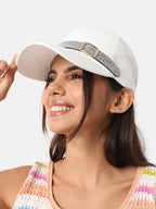 Rhinestone Buckle Baseball Cap - White
