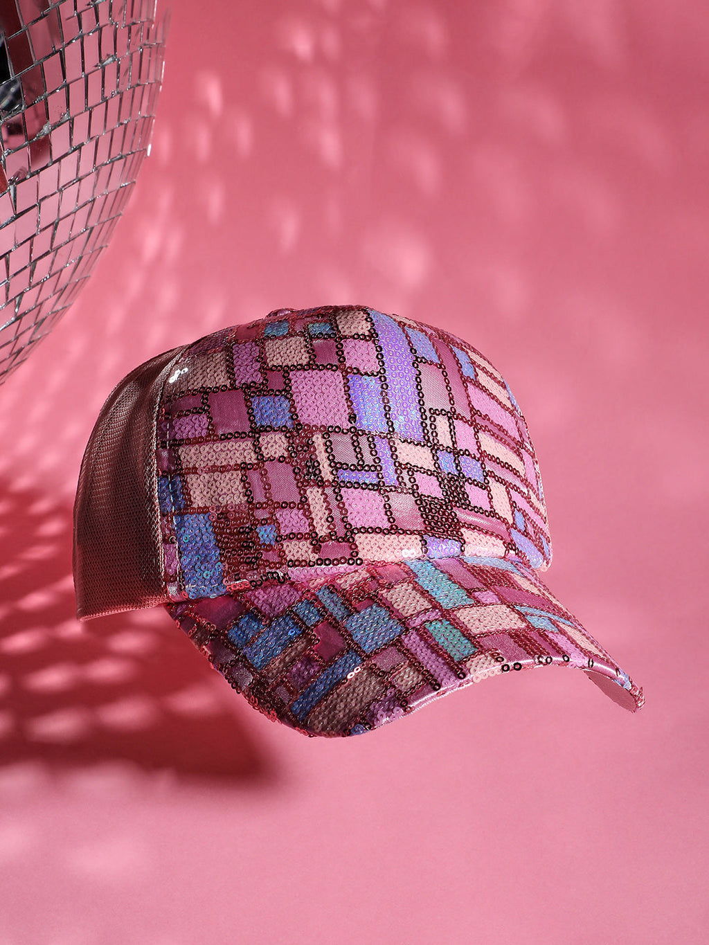 Sequin Block Baseball Cap - Baby Pink