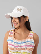 Jaquard Butterfly Baseball Cap - White