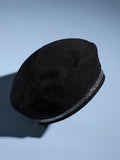 Haute Sauce Rhinestone Lined Beret Hat - Black
