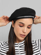 Haute Sauce Rhinestone Lined Beret Hat - Black