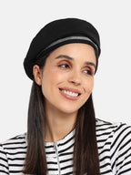 Haute Sauce Rhinestone Lined Beret Hat - Black