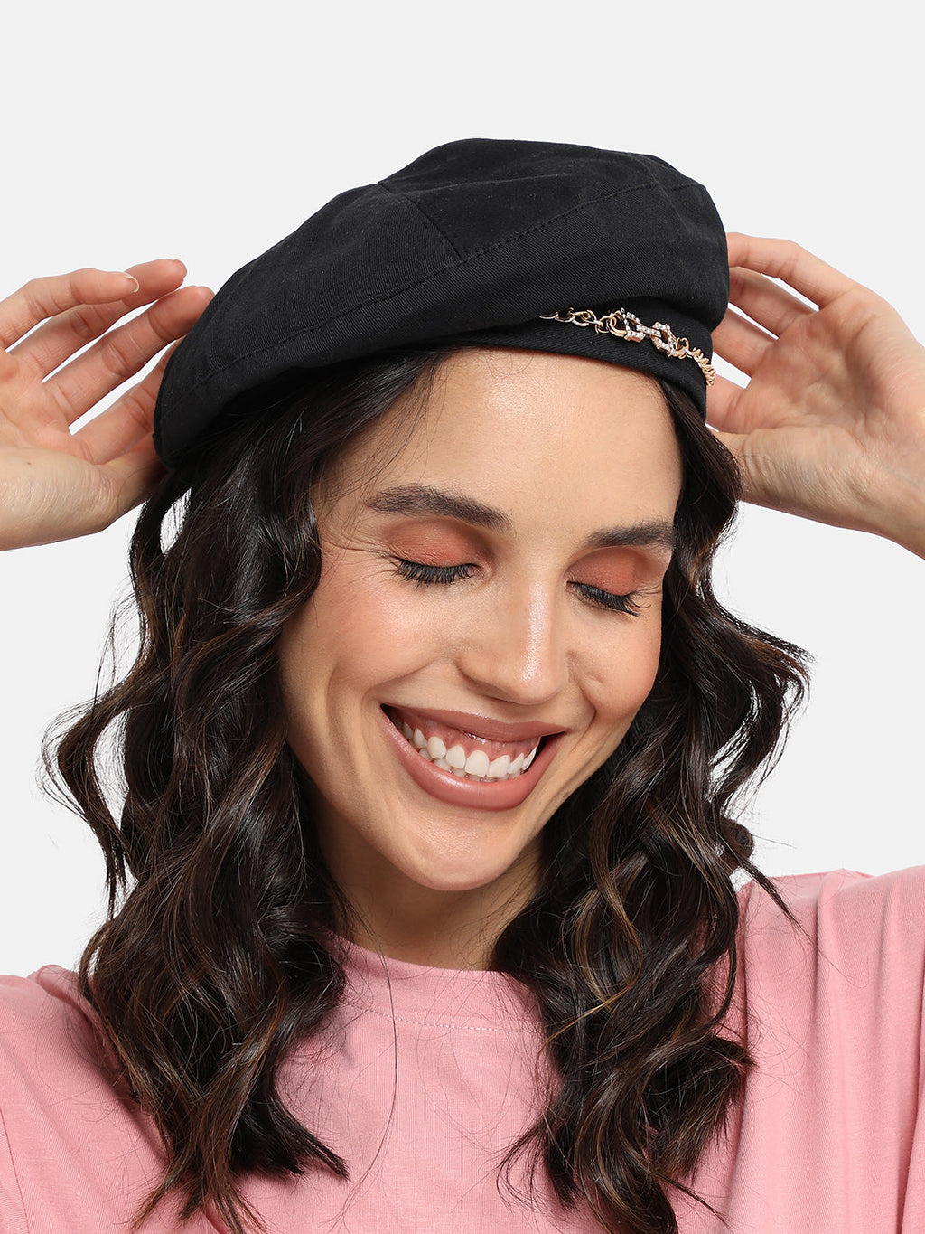 Chain Linked Beret Hat - Black
