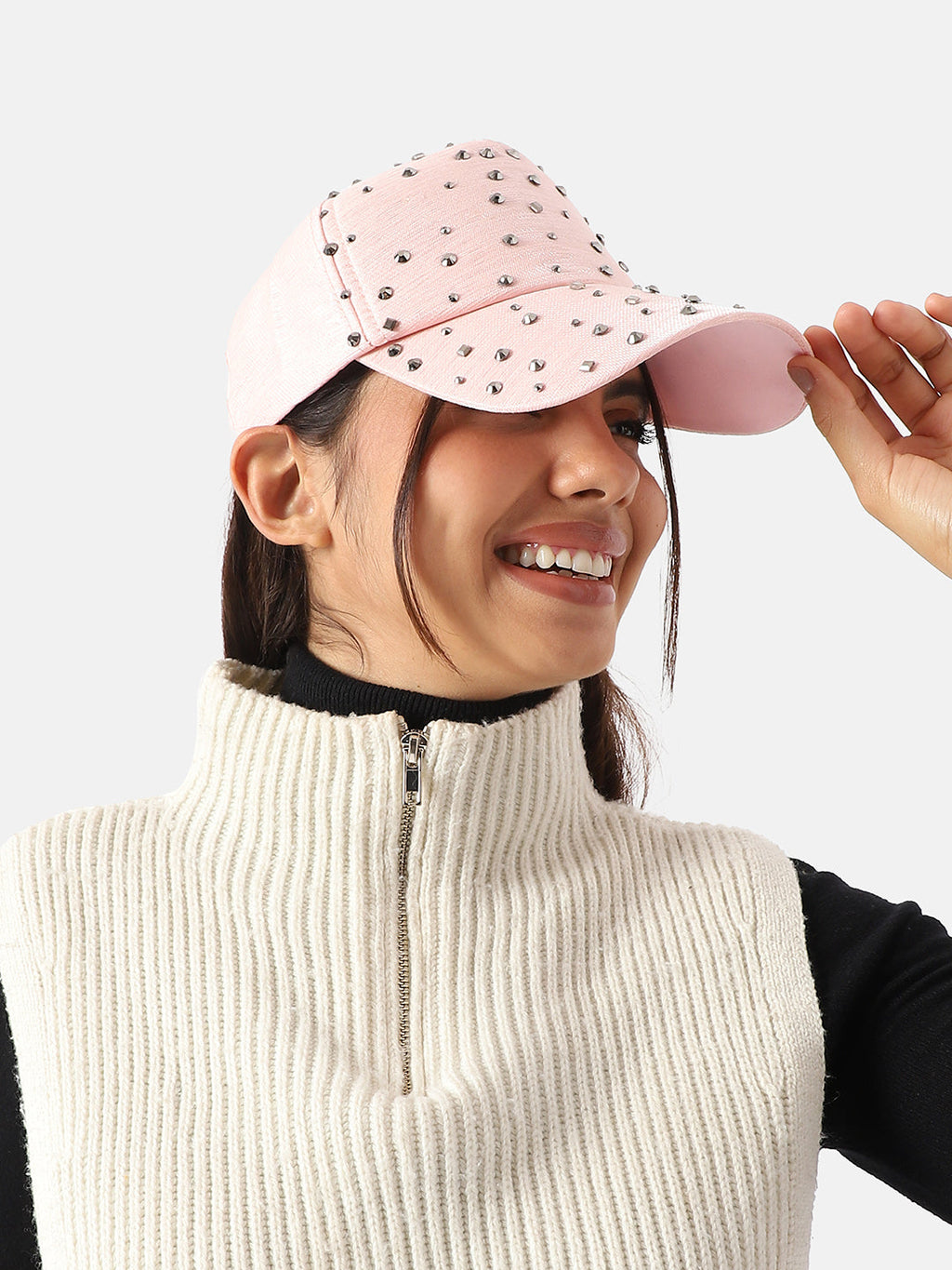 Maxi Studded Baseball Cap - Baby Pink