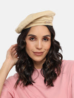 Rhinestone Chain Beret Hat - Cream