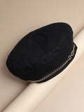 Rhinestone Chain Beret Hat - Black