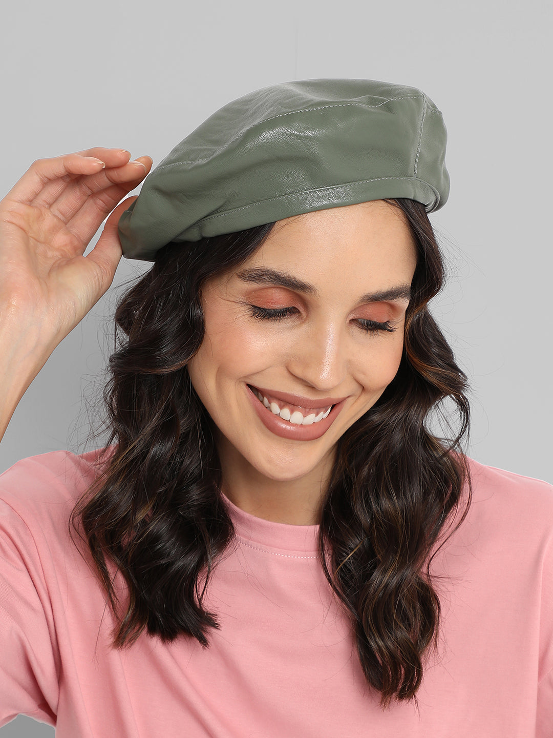 Flat Grain Beret Hat - Olive Green