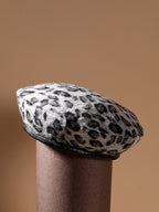 Leopard Print Beret Hat - Light Grey