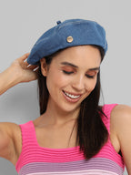 Haute Sauce Denim Beret Hat - Medium-Wash Blue