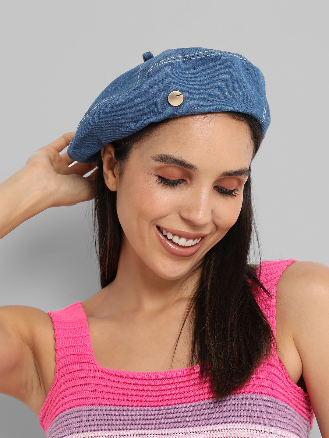 Haute Sauce Denim Beret Hat - Medium-Wash Blue