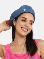Denim Beret Hat - Medium-Wash Blue