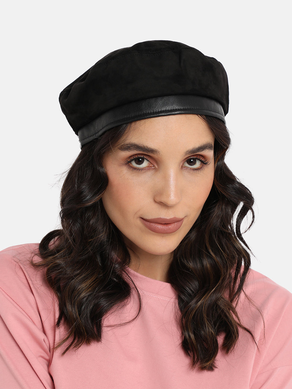 Contrast Texture Beret Hat - Black